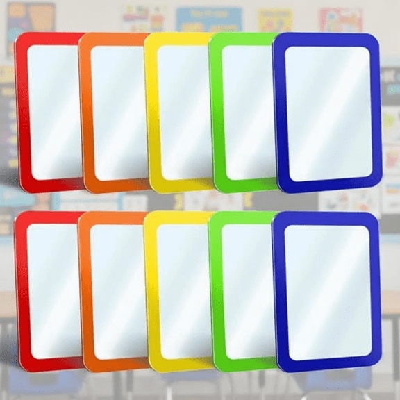 10 Pack Unbreakable Shatterproof Small Mirrors for Kids, 6x4 Inch Safe Round Corner Square Mirrors for Classroom Preschool Bathroom DIY Art Crafts (5 Assorted Colors)