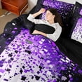 thumbnail image 4 of Manfei Geometric Plaid Grid Boy Girl Bedding Comforter Set 7pcs,Bling Glitter Queen Bedding Sets Super Cozy,Black Purple Queen Sheet Sets,Lightweight Room Decor,Reversible, 4 of 8