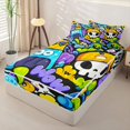 thumbnail image 2 of Homewish Graffiti Boo Skull Zipper Twin Comforter Sets with Fitted Sheet and 2 Pillowcases for Kids, Cartoon Street Spooky Doodle Zipper Bedding Set, Black Reversible, 4pcs, 2 of 6