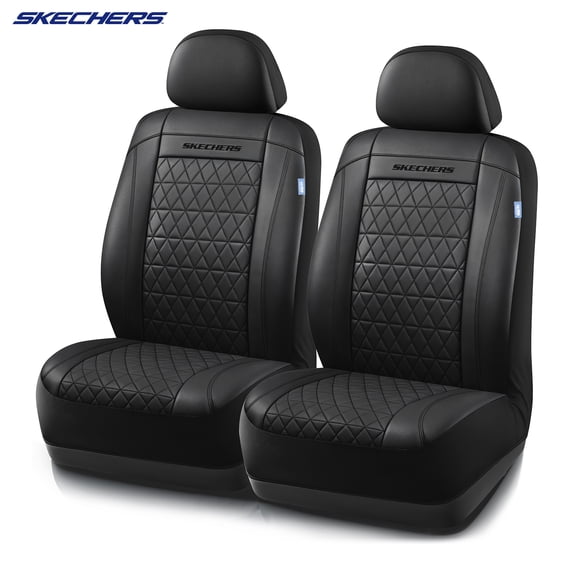 Skechers Seat Covers Contour Foam Cozy Fit, Diamond Quilted Seat Covers, Leather Car Seat Covers, Universal Fit, Airbag Compatible for Cars, SUVs and Trucks,Black Front Seats
