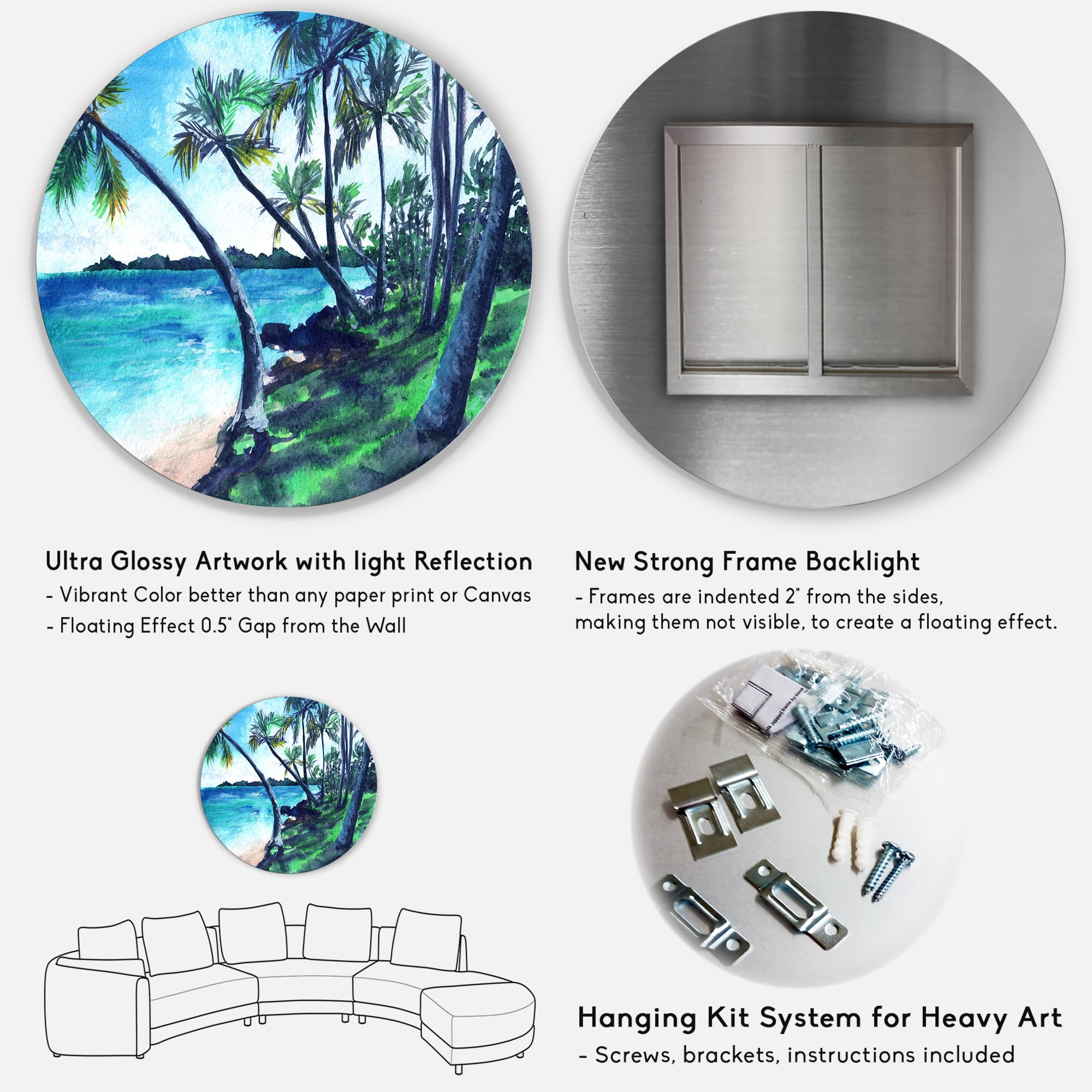 Designart 'Tropical Beach In Summer Paradise With Palm Trees' Nautical & Coastal Circle Metal Wall Art 23x23 - Disc of 23