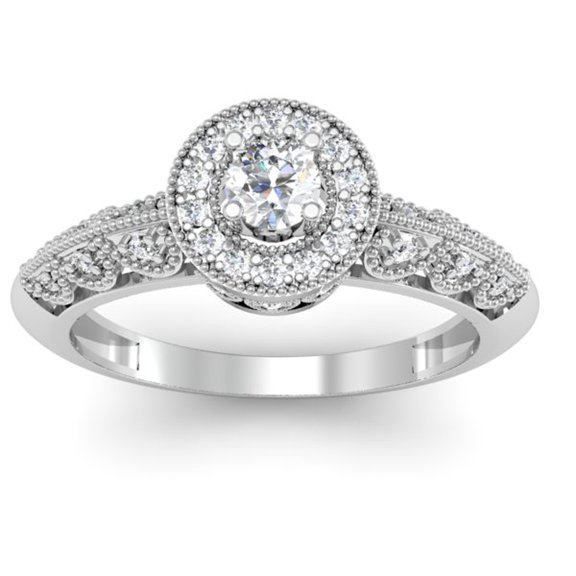 Dazzlingrock Collection 0.38 Carat (Ctw) 10k Round Diamond Bridal Halo Vintage Milgrain Engagement Ring, White Gold, Size 5.5