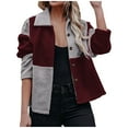 thumbnail image 1 of IROINID Veste Courte en Shearling pour Femmes Col Rabattu Contraste Couleur Manches Longues Manteau Décontracté Chaud Veste d'Hiver à Boutons Patchwork, Gris, 1 of 6