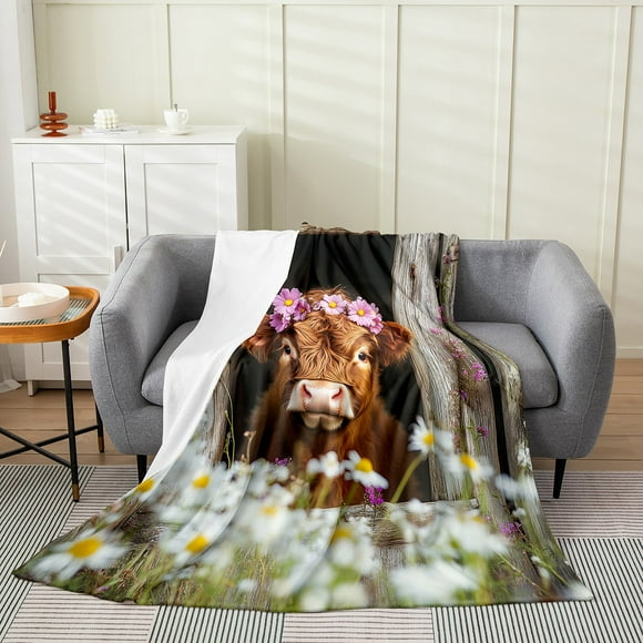 Erosebridal Cute Highland Cow Sherpa Blanket, Rustic Lodge Cabin Plush Blanket, Lightweight, 40x50