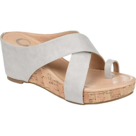 

Women s Journee Collection Rayna Toe Loop Wedge Sandal Stone Faux Leather 6.5 M