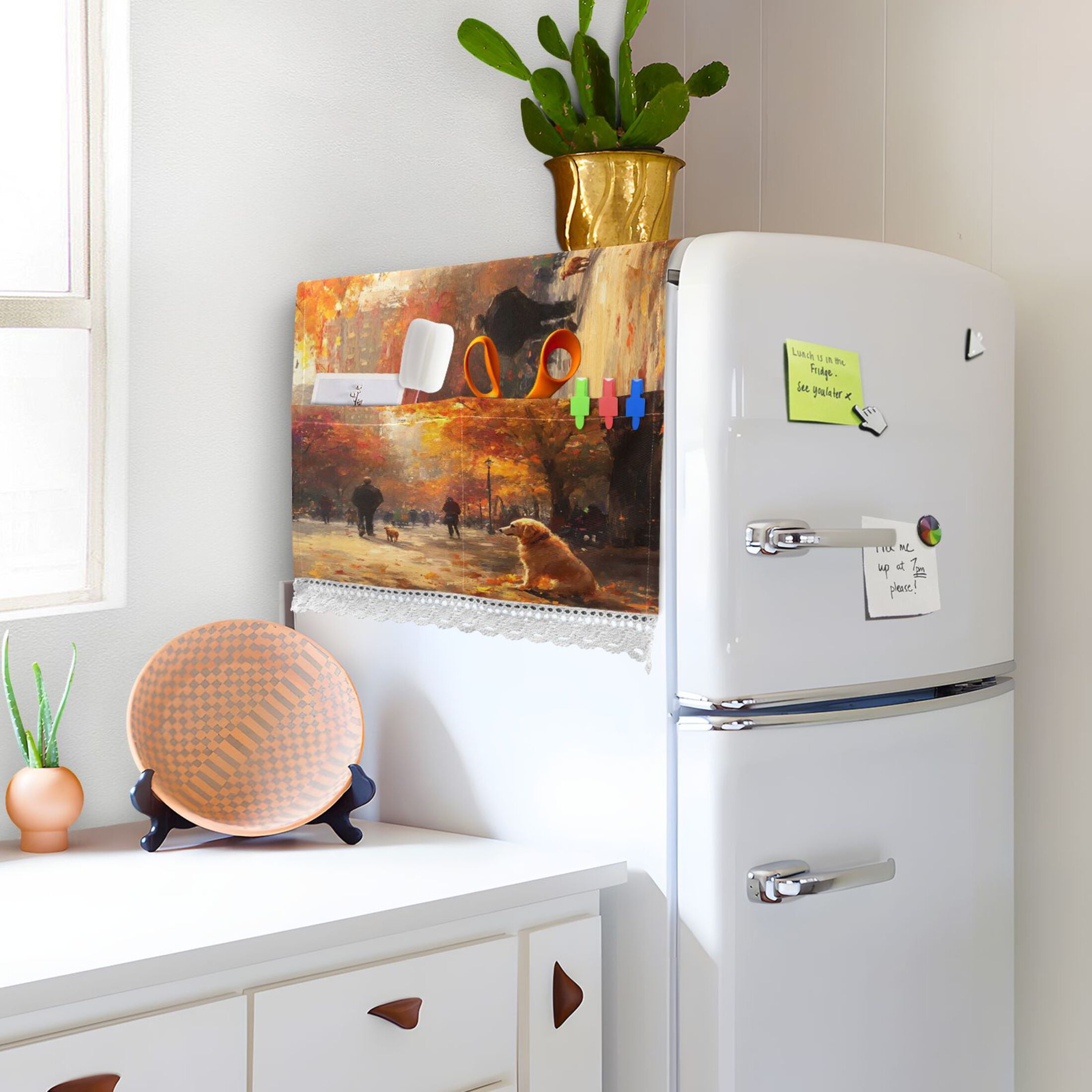 Lonely Golden RetrieverWasher and Dryer Covers Dust-Proof and Oil Resistant Fridge Cover with 4 Storage Pockets Washing Machine Top Cover for Laundry Kitchen Home 51.2 x 22 In
