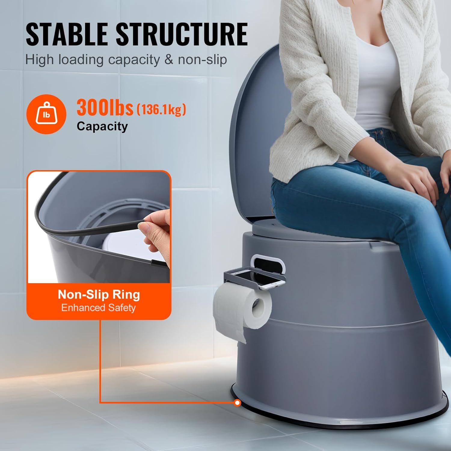 RV Toilet for Camping, Portable Toilet with 1.3 Gal Detachable Inner Bucket & Removable Paper Holder, Commode with Dual Lids, Travel Toilet for Outdoor Camping Car Long Road Trips