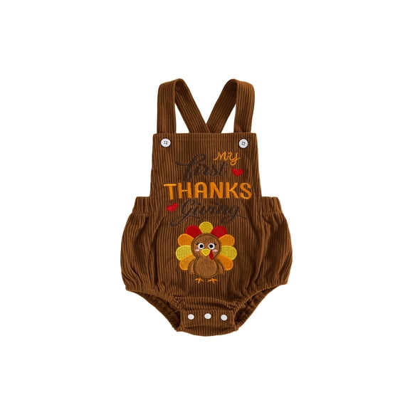 RUINIXCW Baby Thanksgiving Romper Letter Turkey Embroidered Sleeveless Overalls
