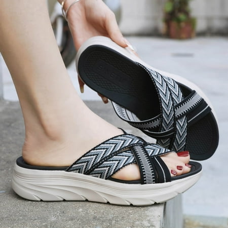 

YOUSNH New Summer Sandals for Women Lightweight Sporty Comfortable Elastic Large Size Thick Soled Slippers Beach Sandals for Woman Black 9(42)