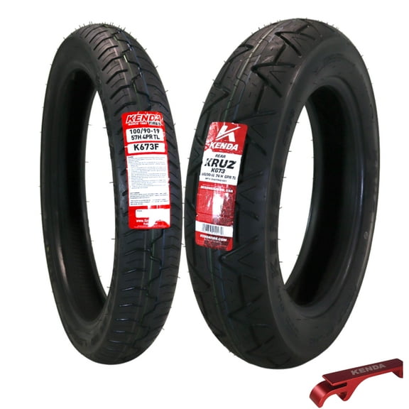 Kenda Kruz K673 100/90-19 (57H) Front & 130/90-16 Rear Motorcycle Tire Pair -Cruiser Street Tires-High-Mileage Cruiser Tire with Excellent Wet Grip and Stability, Includes Kenda Keychain