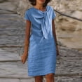 thumbnail image 1 of Jusqu'à 65 % de Réduction! Robes de Mode d'Été pour Femmes 2024 Grande Taille Nouvelle Élégance Col Rond Noué Manches Courtes Couleur Unie Coton Lin Robe, 1 of 6