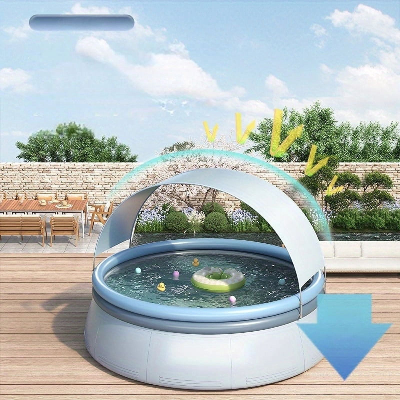 Inflatable Swimming Pool with Canopy, 118"x26" Inflatable Swimming Pool for Family, Blow Up Pool for Garden, Backyard, Summer Water Party