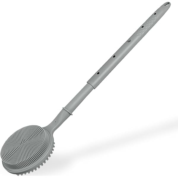 wonima11 Back Scrubber for Shower, (16-24 Inch) Extendable Bath Brush Long Handle for Shower, Silicone Body Scrubber with Handle, Back Brush for Shower Men and Women,Easy to Clean (Gray)