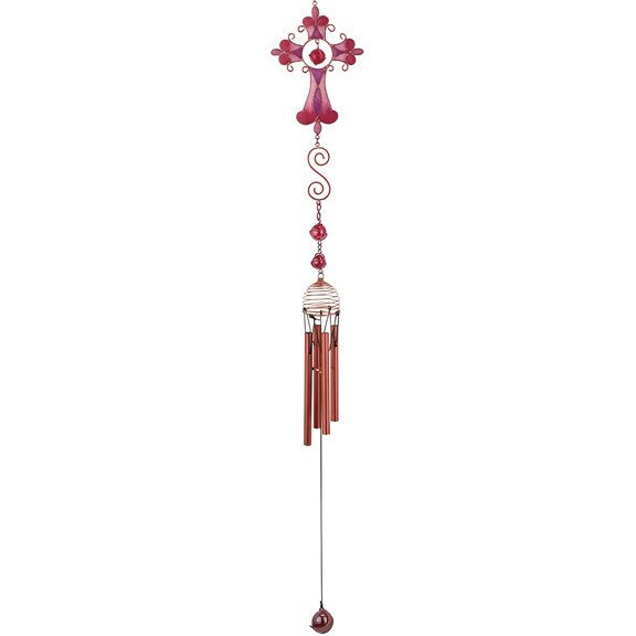 FC Design 28" Long Pink Cross Wind Chime with Copper Gem Statue Sculpture Ornament Decoration Home/Room/Garden Decor and Unique Gift Ideas for Housewarming, Holidays and Birthdays