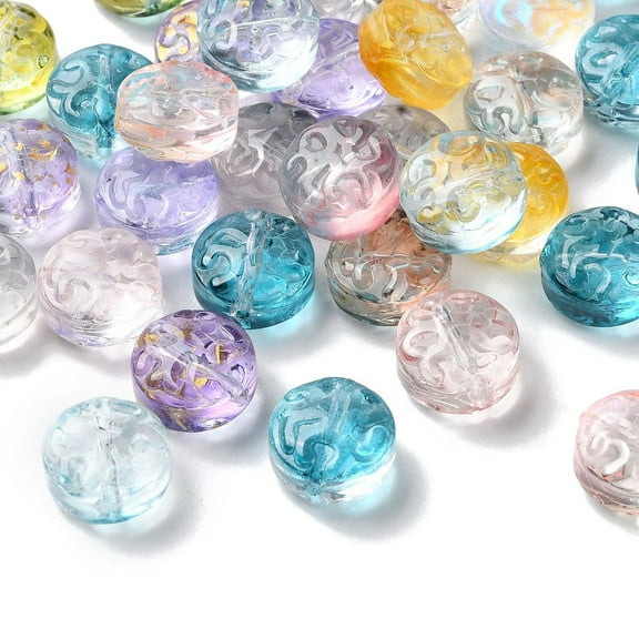100 pc Transparent Glass Beads Flat Round Mixed color 10x6mm Hole: 1mm Glass
