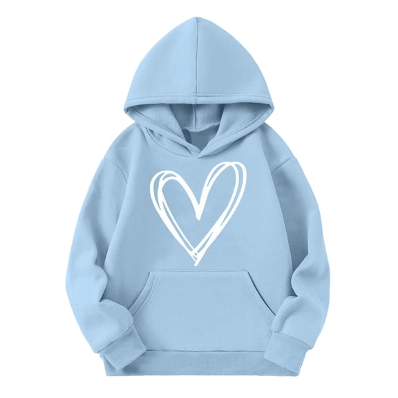 KAUOD Cute Heart Print Hoodies for Girls Oversized Soft Pullover Hoodie Sweatshirts Teen Kids Long Sleeve Tops Clothes
