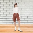 thumbnail image 5 of Lenpel Bermuda Shorts for Women Elastic High Waisted Drawstring Button Front Knee Length Shorts Summer Casual Shorts with Pockets, 5 of 7