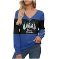 thumbnail image 3 of Fancifize Christmas Shirt for Women Color Block Tunic Top Funny Xmas Tree Print T Shirt V Neck Long Sleeve Fall Casual Outwear, 3 of 3