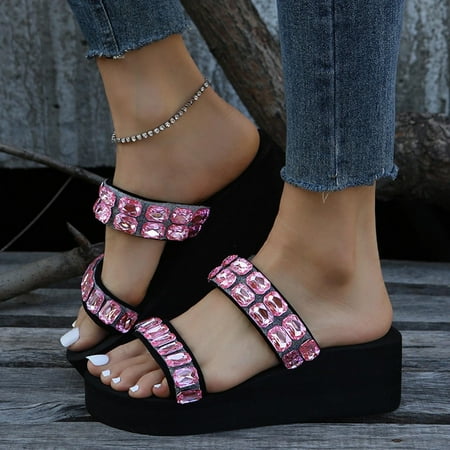 

Dezsed Women s Platform Slippers Fashion Shoes Casual Round Toe Wedge Heel Slippers Sandals Pink 36 on Clearance