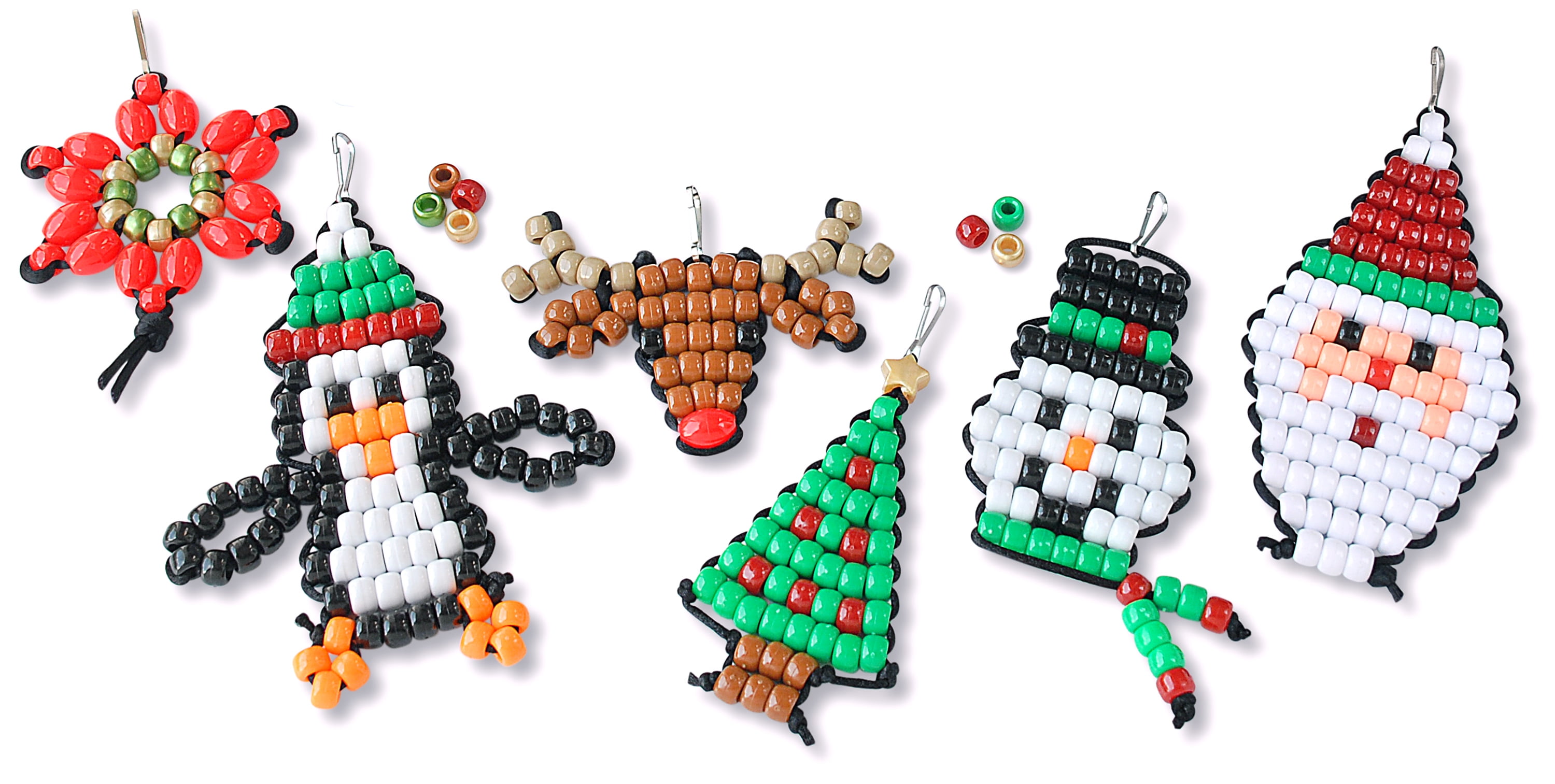 The Beadery Christmas Festive Beaded Buddies, 6 Beaded Backpack Buddies, Plastic Beads, Craft Kit
