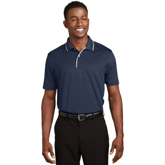 Sport-Tek K467 Mens Dri-Mesh Polo with Tipped Collar & Piping, Navy & White - Medium