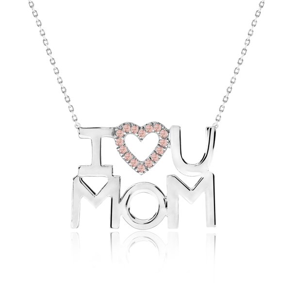 JeenMata Collar con Colgante de Corazón Abierto Adornado con Piedra Rosa Te Amo Mamá en Oro Blanco de 18 K sobre Plata - Piedra Natal de Octubre - Regalo para Mamá