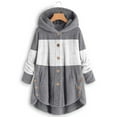 thumbnail image 4 of HBFAGFB Womens Jacket Winter Color Block Plush Button Hoodie Loose Comfort Warm Coats Grey Size S, 4 of 5