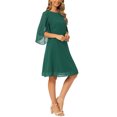thumbnail image 4 of Women's Chiffon Dresses Flutter 3/4 Sleeve Crewneck Flowy Knee Length Dress Cocktail Party Wedding Outfits M Dark Green, 4 of 6