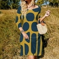 thumbnail image 3 of Abstract Gold Blue Pebble Art Womens Summer Dress Tie Back A Line Flare Dress, 3 of 9