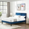 thumbnail image 4 of VECELO Queen Upholstered Platform Bed Frame with Adjustable Height Headboard, Strong Wood Slat Support, No Box Spring Needed, Dark Blue, 4 of 6