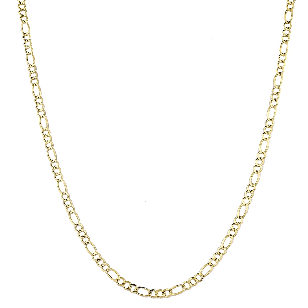 10K 24 Yellow Solid Gold 4mm Diamond Cut Figaro Chain Link Necklace with Lobster Clasp