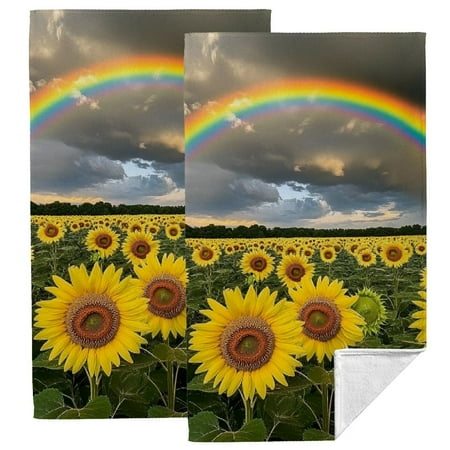 

HYKY Sunflower Field 2-Piece Kitchen Towel Set Save 27.5*16in for Kitchens Bathrooms Showers 27.5*16in