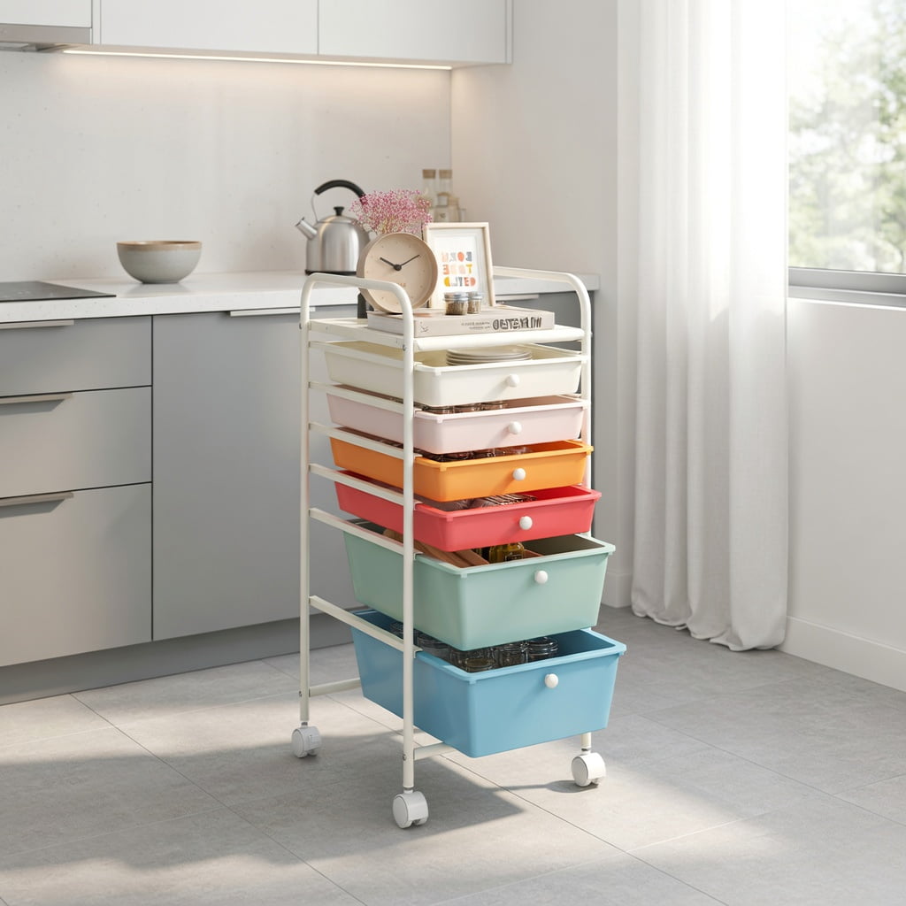 Spaco 6 Drawers Rolling Storage Cart Organizer-Macaron, Craft Organizers and Storage, Multipurpose Organizer Cart for Home, Office, School