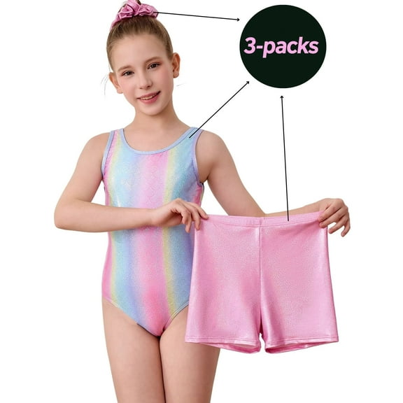 Asoul Gymnastics Leotards for Girls Dance Unitards Shorts Outfits Activewear,3-piece Sets