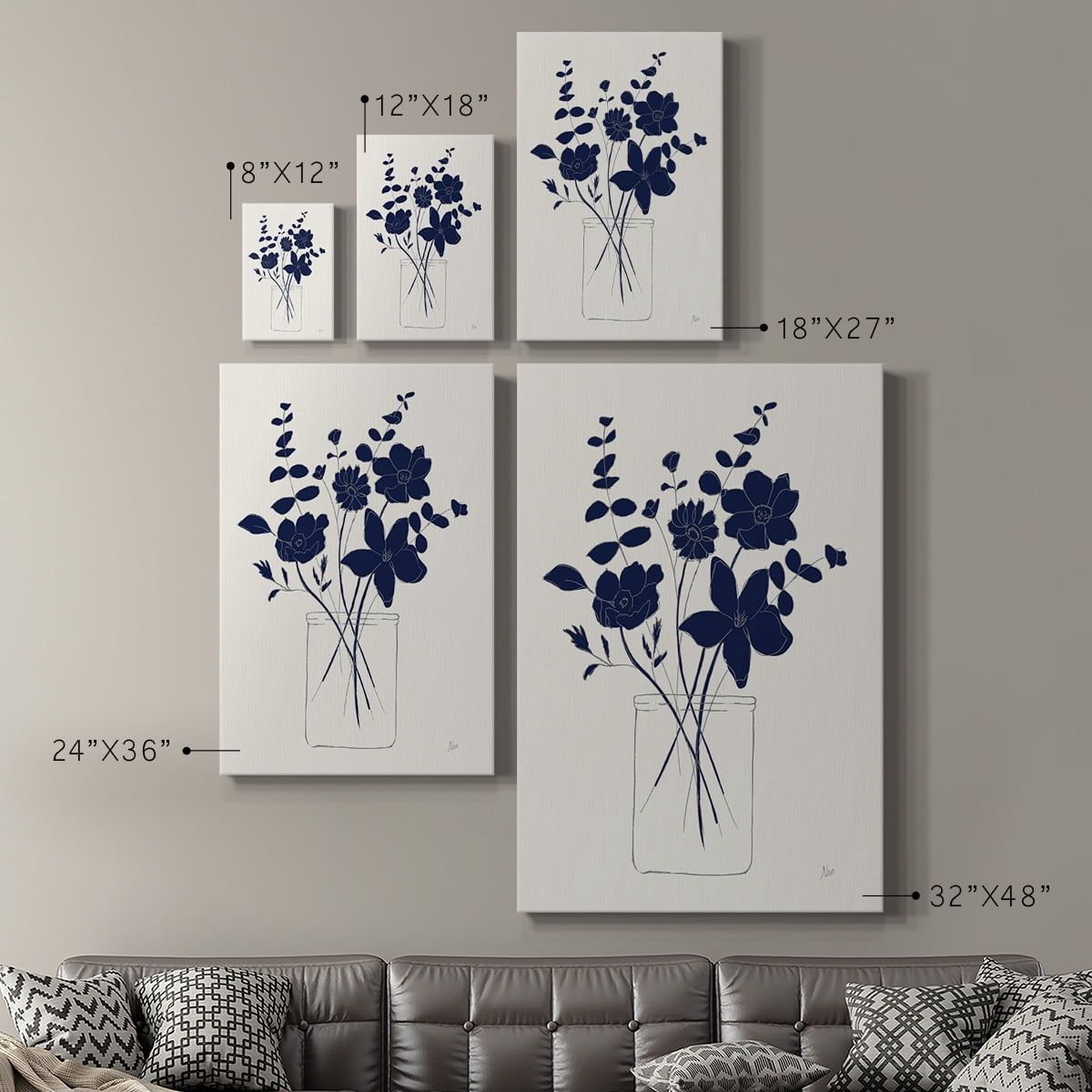 Indigo Sketch Bouquet I Premium Gallery Wrapped Canvas - Ready to Hang