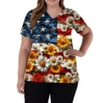 thumbnail image 4 of JoveMarine Women's V-Neck Short Sleeve Scrub Top with Pockets Independence Day Printed Work Blouse Spring Summer Casual Uniform for Daily Work Earthy Yellow L, 4 of 6