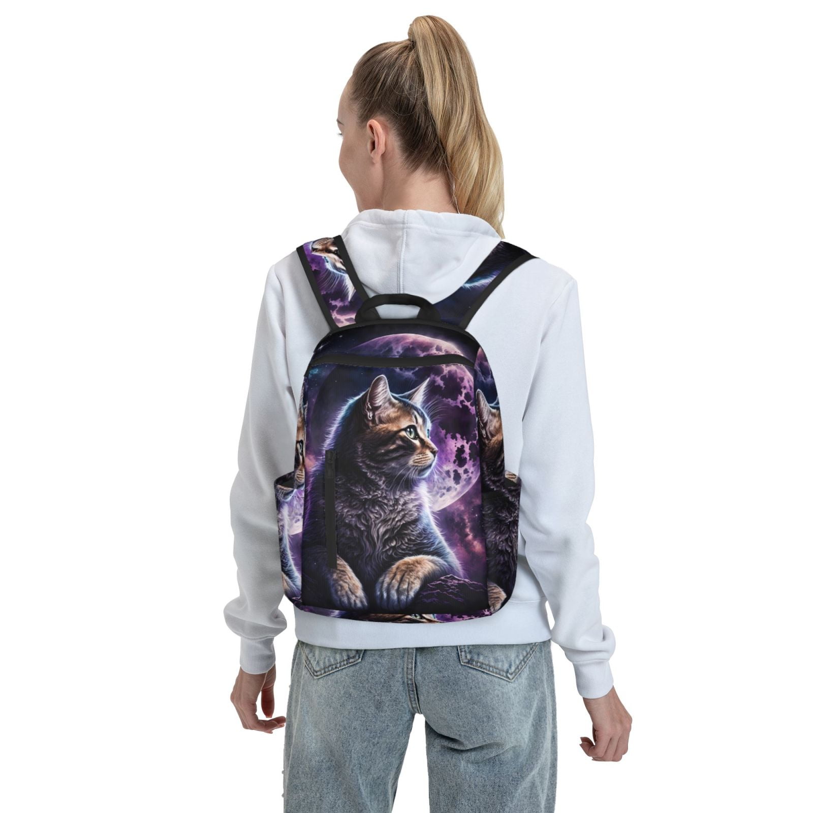 Hirioo Purple Moon Cat for Lightweight Backpack, Durable and Comfortable, Ideal for Travel, School, Hiking, and Everyday Use