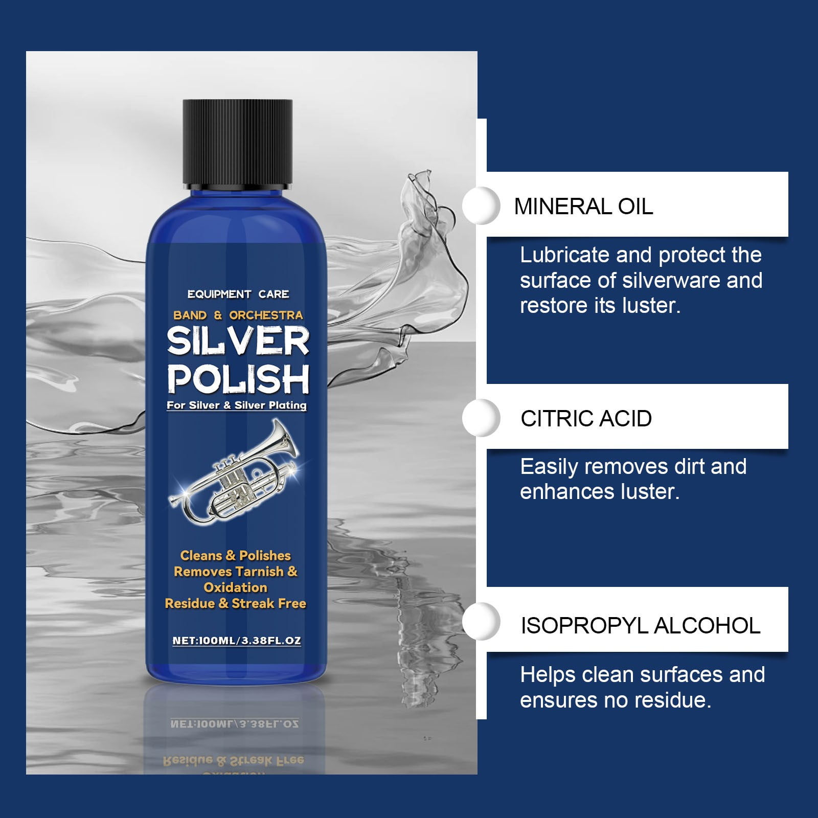 Antioxidant Silverware Polishing Cleaning Solution 100ml Gentle