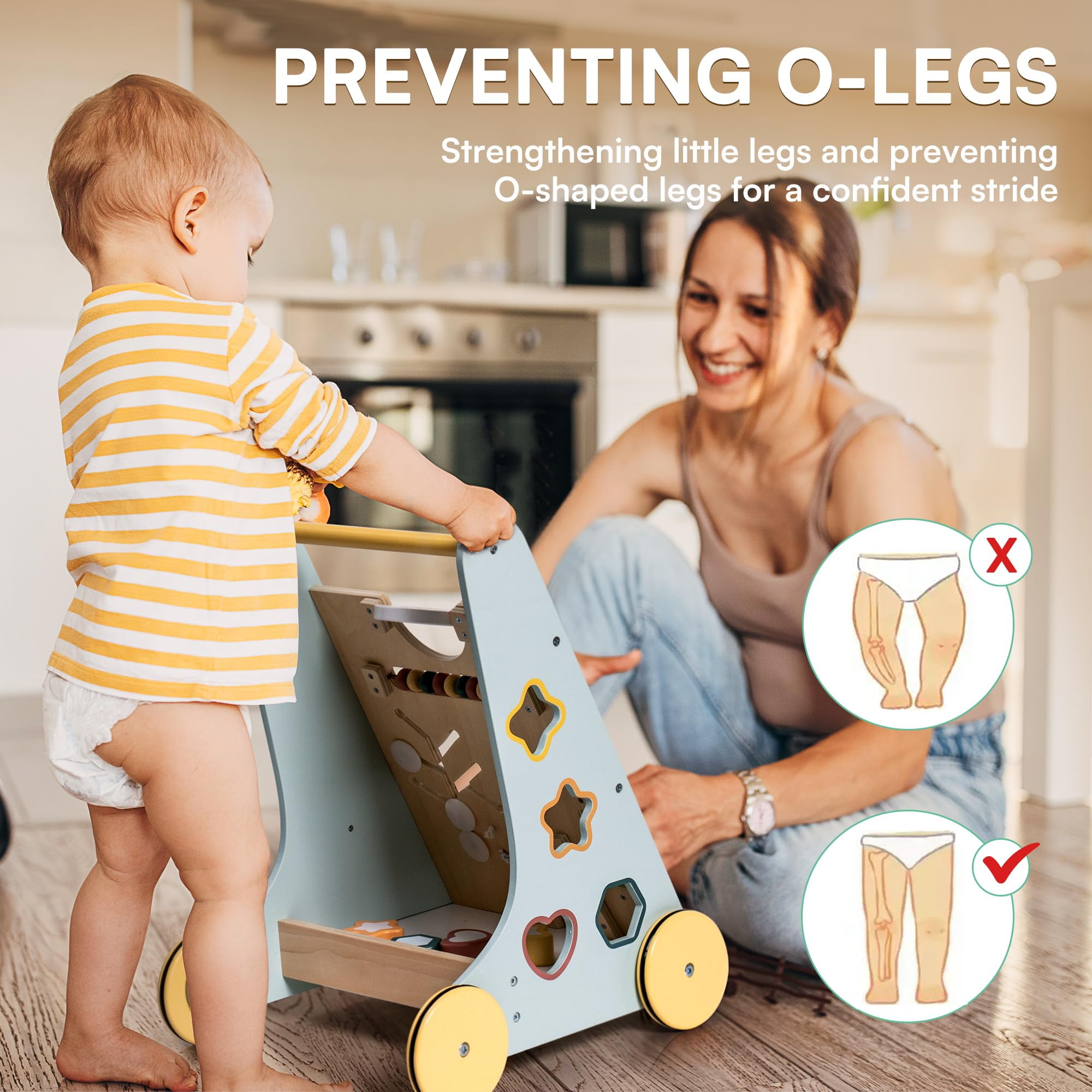 Robud Wooden Baby Walker, with Wheels, Montessori Push Toys for Babies Learning to Walk, Baby Walkers Activity Center for Boys and Girls