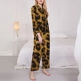 thumbnail image 3 of Salouo Golden Leopard Glitter Pattern Women's Pajamas Set Long Sleeve Button Down Sleepwear Soft Pj Lounge Sets for women 2 Piece Pjs Set with Long Pants-XX-Large, 3 of 7