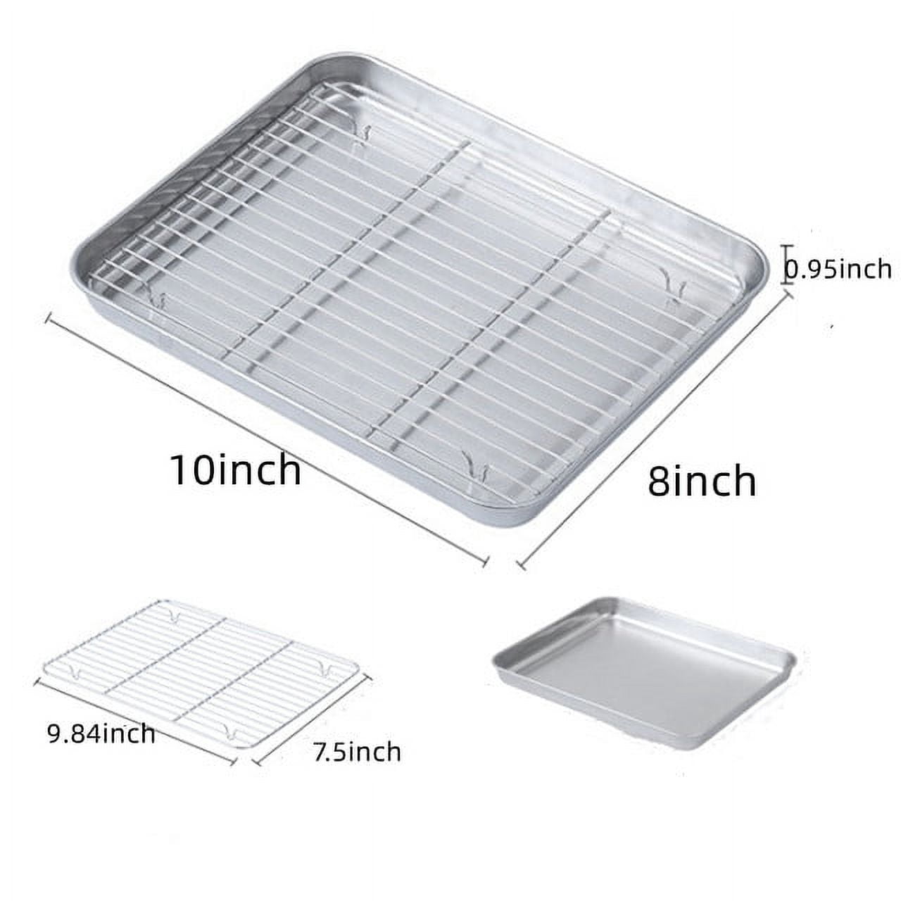 Baking Tray with Rack Set 10x8inch, Stainless Steel Baking Pan Sheet, for Oven, BBQ, Tray, Dishwasher Safe
