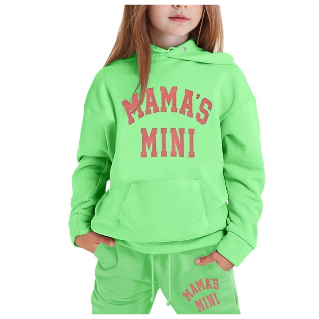 JAKANYQ Ensemble de Survêtement à Manches Longues Imprimé Mode Décontractée pour Enfant Sweat à Capuche Pantalon Vert 4-5 Ans