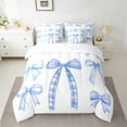 thumbnail image 2 of Feelyou Blue Cartoon Kids Twin Bedding Sets 7-Piece, Kawaii Ribbon Bowknot Bedding Comforter Set, Princess Bow-tie Theme Reversible Sheet Sets, Ultra Soft Home Decor, 2 of 7