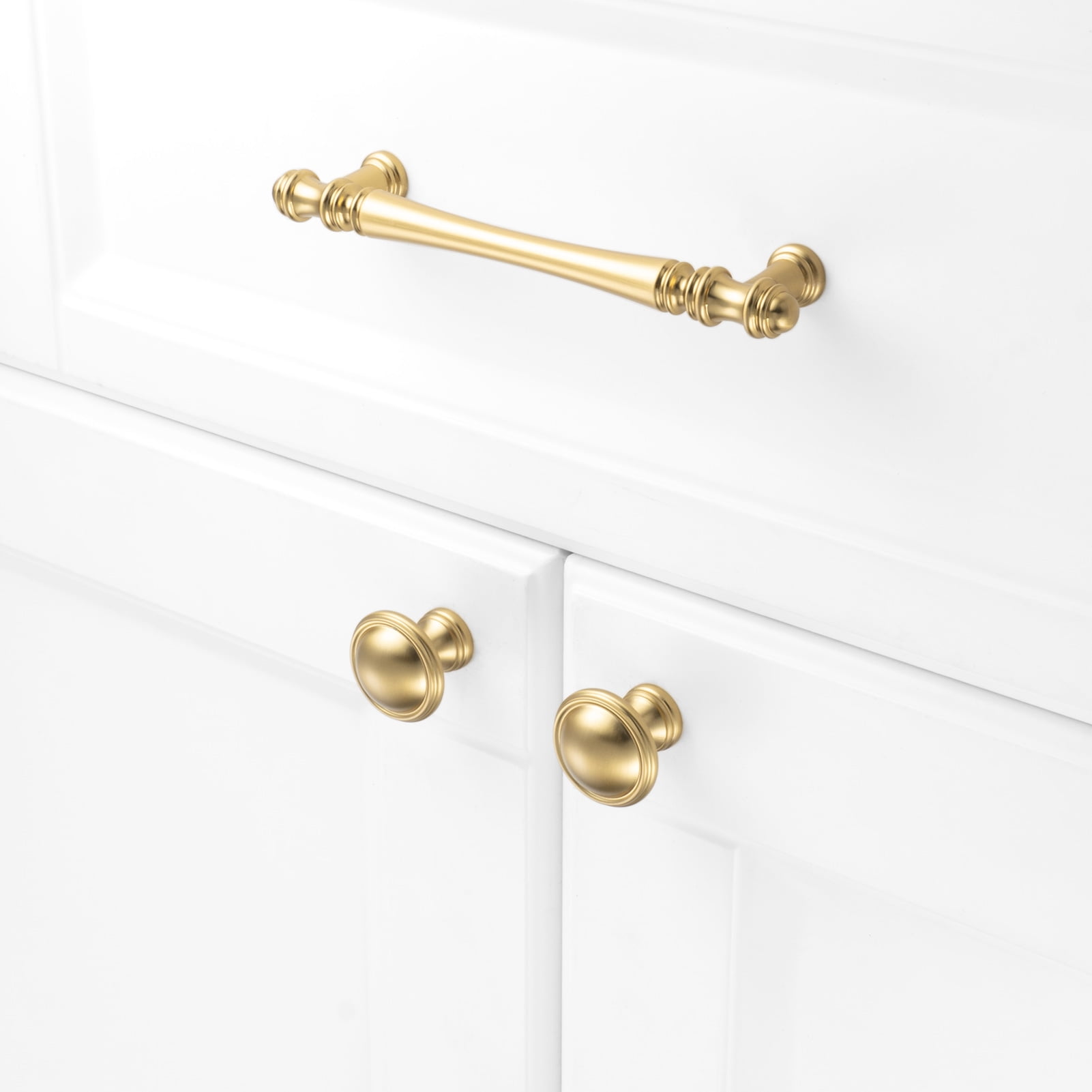 KOOFIZO 10 Pack Classical Cabinet Knob - Brushed Gold Pull Handle (Dia.32mm / 1.26 Inch)