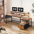 thumbnail image 3 of JJUN 57" Office Desk with Drawers and Printer Space,Computer Desk with Power Outlets,Home Office Desks with File Drawers Cabinet,Study and Gaming Desk with Shelves Monitor Stand,Rustic Brown, 3 of 9