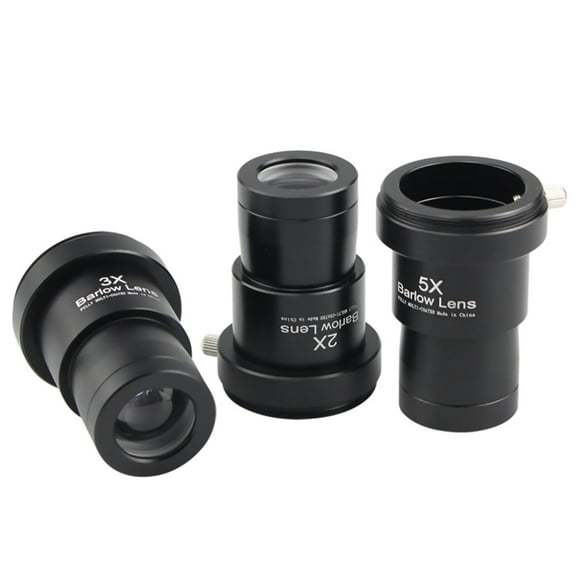 3Pcs Astronomical Telescope Accessories Barlow Lens Trio 2X, 3X, 5X, Aluminum Alloy, Green Coated, 1.25 Inch