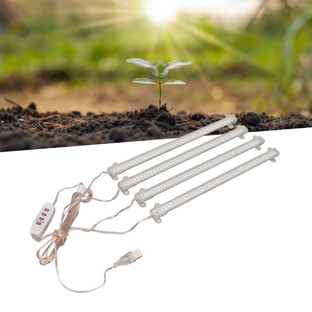 Lampe de Croissance LED USB 4 Têtes, Minuterie Dimmable Spectre Complet pour Plantes d'Intérieur avec Luminosité Réglable, Idéal pour Plantes Succulentes, en Pot