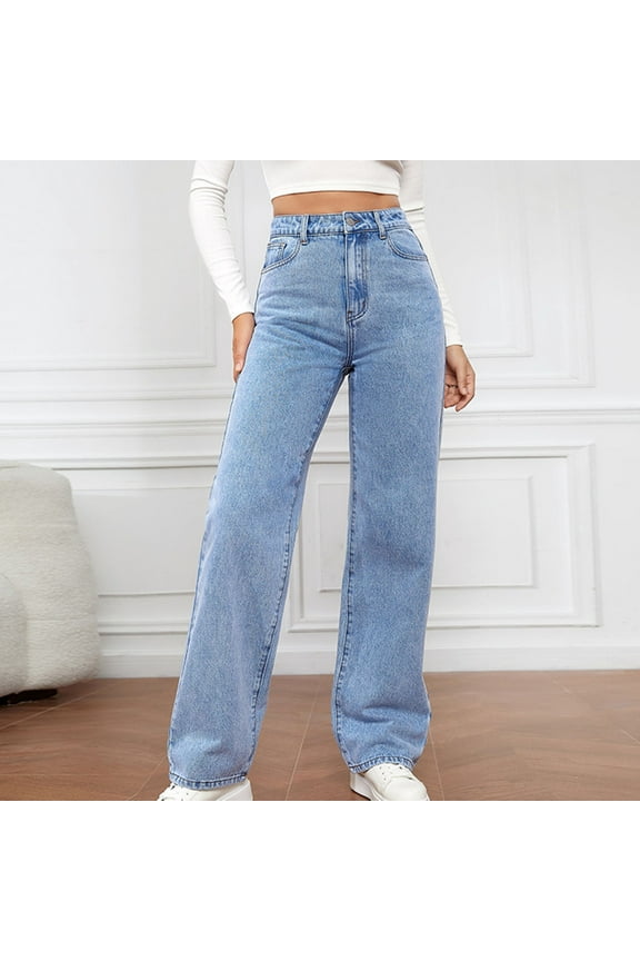 Women's Jeans High Rise Staright Leg Trendy Denim Trousers Women's Trendy High Waist Loose Straight