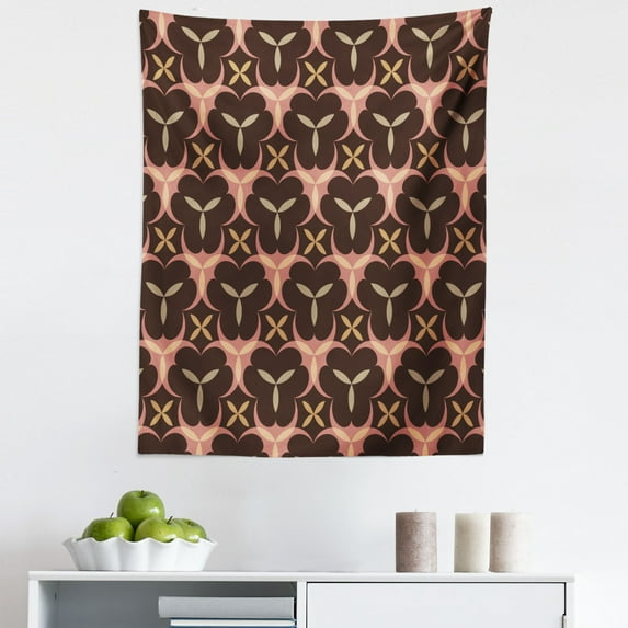 Damask Tapestry, Oriental Pattern Middle Eastern and Baroque Medieval Influences in Earth Tones, Fabric Wall Hanging Decor for Bedroom Living Room Dorm, 5 Sizes, Brown Rose Grey, by Ambesonne