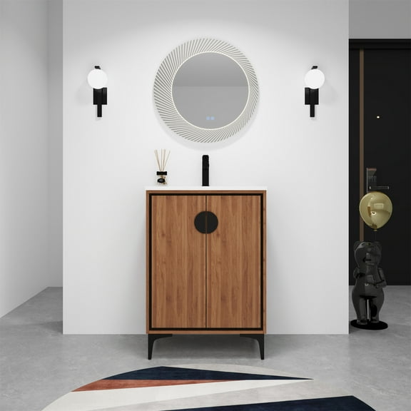 24''/ 30" Single Sink Bathroom Vanity, With 2 Soft Closing Doors, Bathroom Vanity With Top Sink, Modern Bathroom Storage Cabinet For Home Bathroom Decoration
